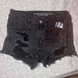 AEO black distressed high-rise shorties